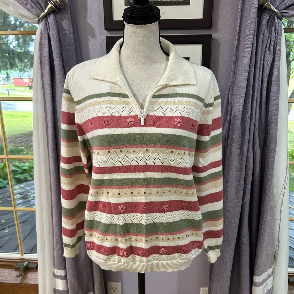 Vintage Alfred Dunner Floral Striped Sweater